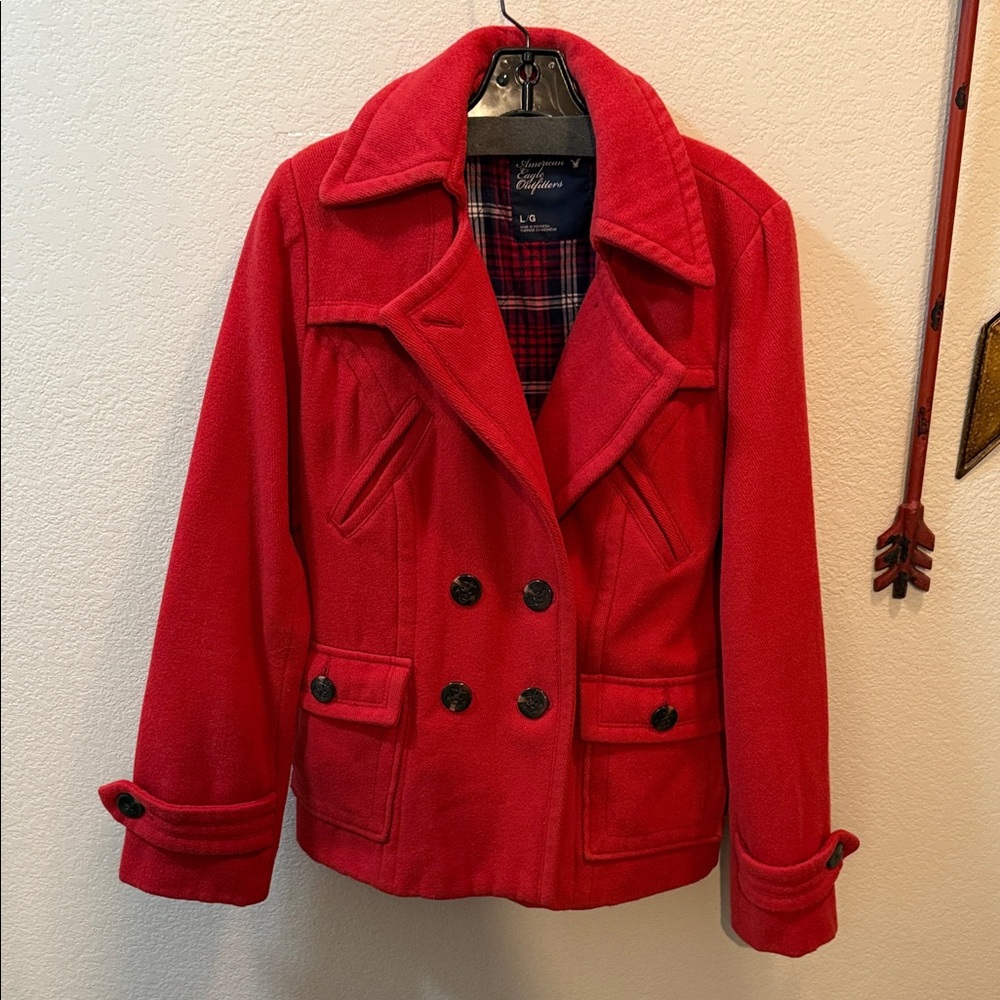 American Eagle Outfitters Red Pea Coat